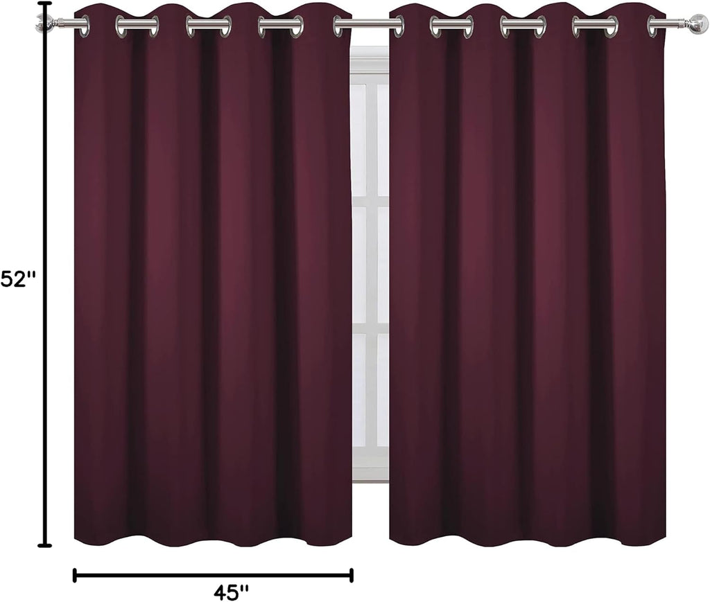 Lemomo Blackout Curtains 52 x 45 inch/Burgundy Red Curtains Set of 2 Panels/Thermal Insulated Room Darkening Bedroom Curtains 45 inch Red