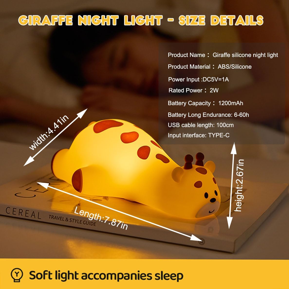DREAMING MY DREAM Cute Giraffe Night Light for Kids,3 Levels Dimmable Bedside Touch Lamp Rechargeable Squishy Nursery lightwith 30min…