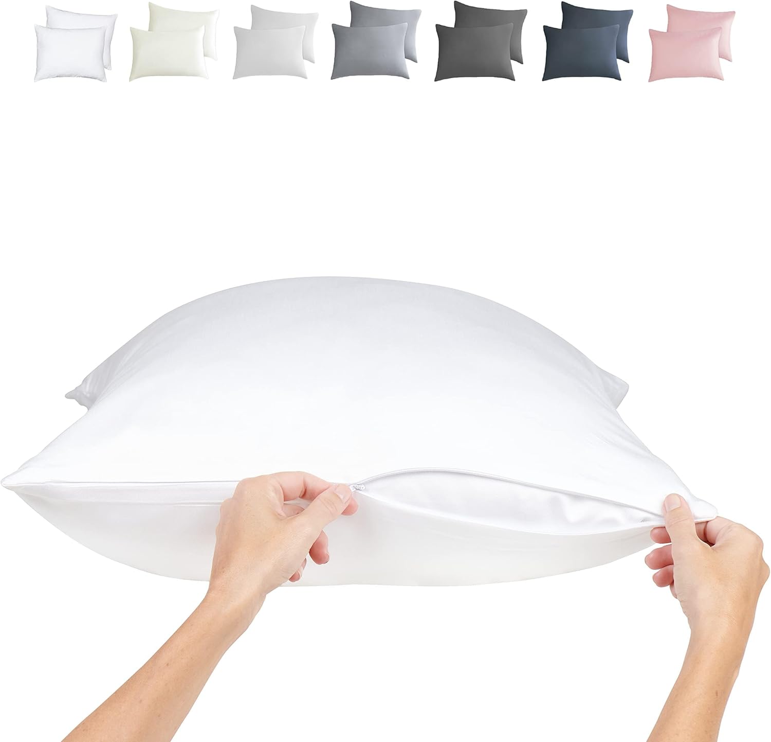 Zippered Pillowcases - King Size 36x20, 100% Viscose Derived from Bamboo, 2 PK, White - Cooling Pillow Cases - Silky Pillow Covers for…