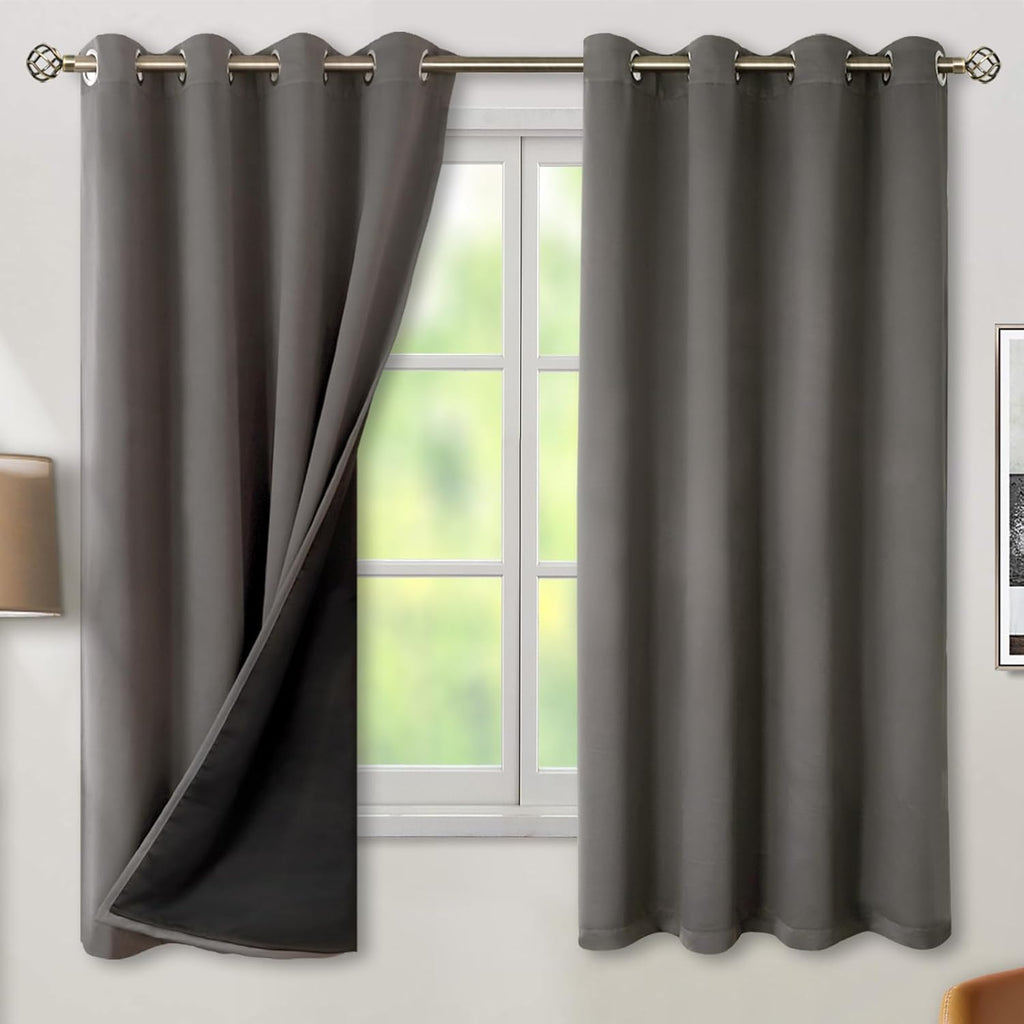 BGment Thermal Insulated 100% Blackout Curtains for Bedroom with Black Liner, Double Layer Full Room Darkening Noise Reducing Grommet Curta…