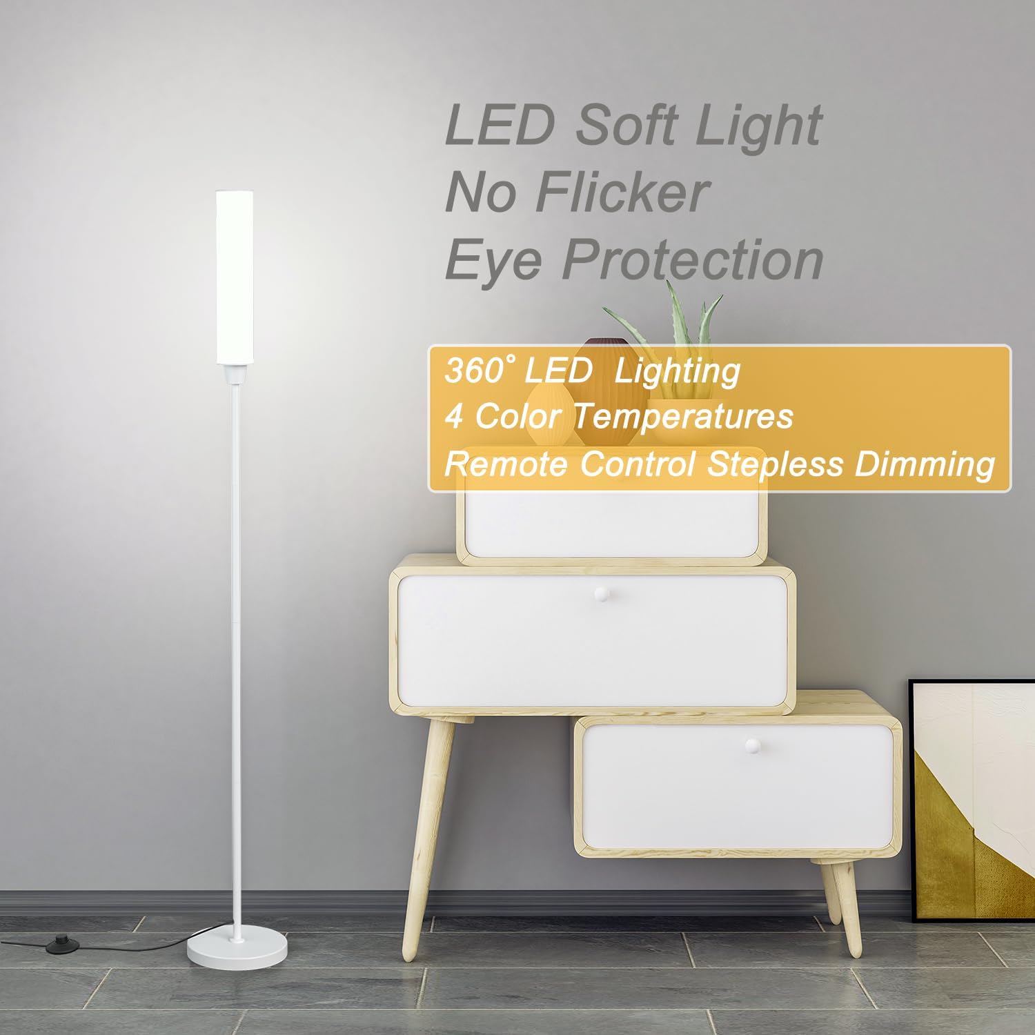 Nukanu Floor Lamp with Remote Control, Bright Floor Lamps for Living Room/Bedroom/Office, Stepless Adjustable 3000K-6000K Colors and…