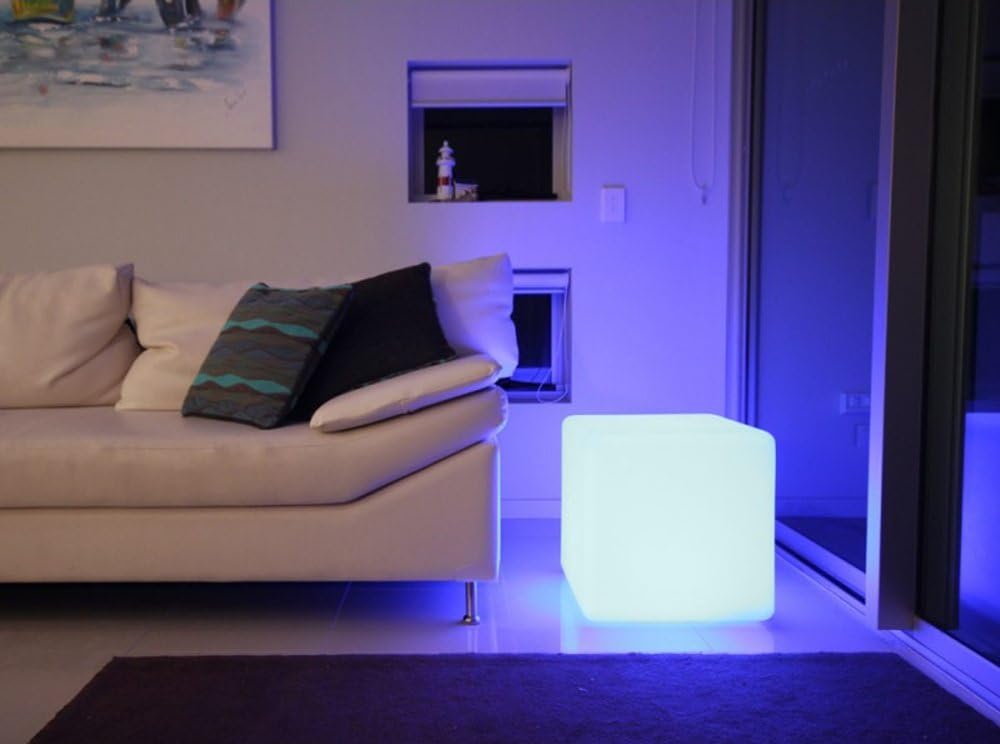 Mr.Go 14-Inch Color Changing LED Cube Light Stool, Glow Cube Seat for Kids, Modern LED Light Side Table, 16 RGB Colors Mood Lighting…