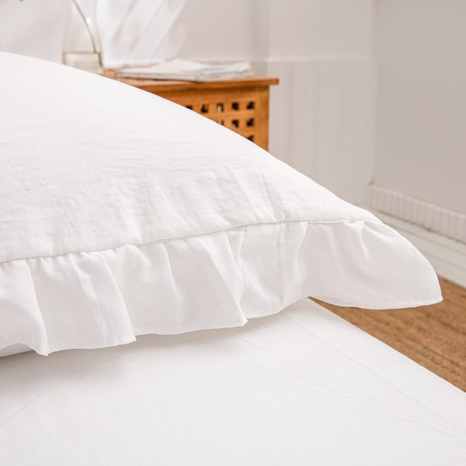 Merryword White Pillowcases, King Pillowcases Set of 2, Offwhite Ruffle Pillow Shams, Cute Pillow Covers 2 Pack (King (20''x36''), White) 2…
