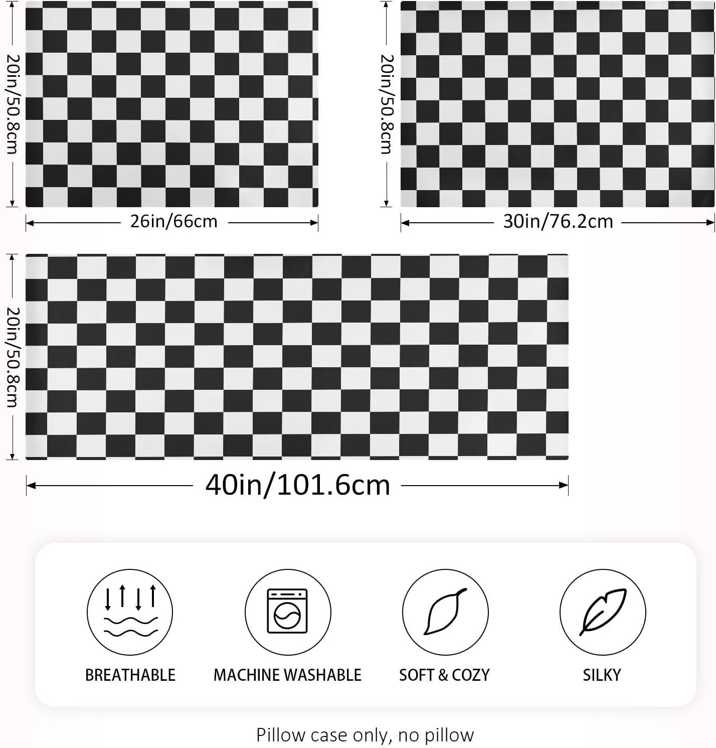 Checkerboard Plaid Print Pillow Covers Silk Pillowcase for Hair and Skin Soft Breathable Cooling Satin Pillowcase Queen Size Pillow Case…