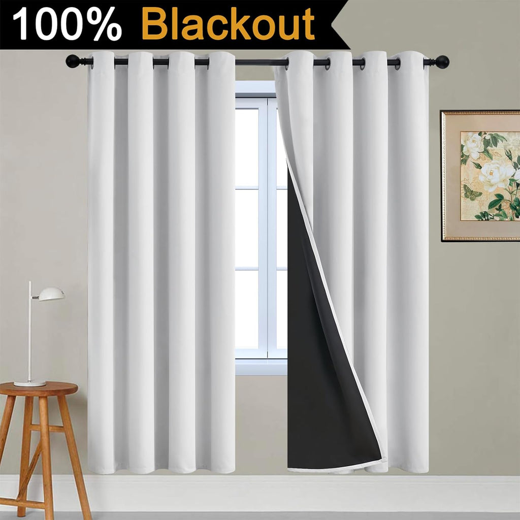 Yakamok 100% Blackout Curtains 72 Inches Long, 2 Thick Layers Heat and Full Light Blocking Soft Thermal Insulated Drapes for Bedroom(52"…