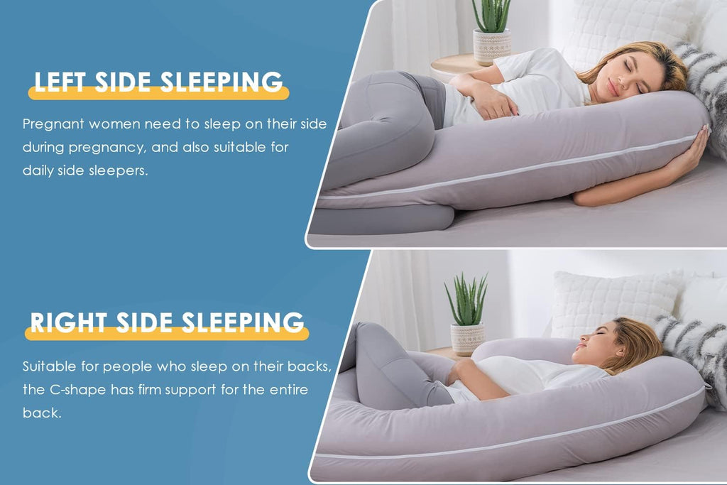 INSEN Cooling Pregnancy Pillow, Maternity Pillow with Tencel Cover, C Shaped for Pregnant and Side Sleeping, Sliver Gray