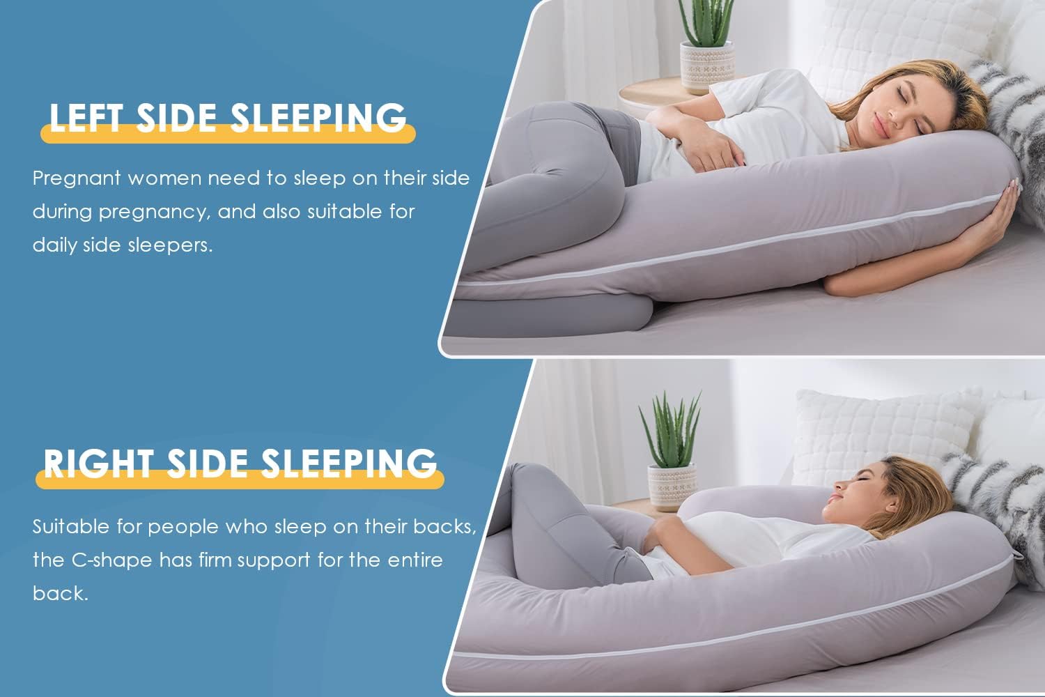 INSEN Cooling Pregnancy Pillow, Maternity Pillow with Tencel Cover, C Shaped for Pregnant and Side Sleeping, Sliver Gray