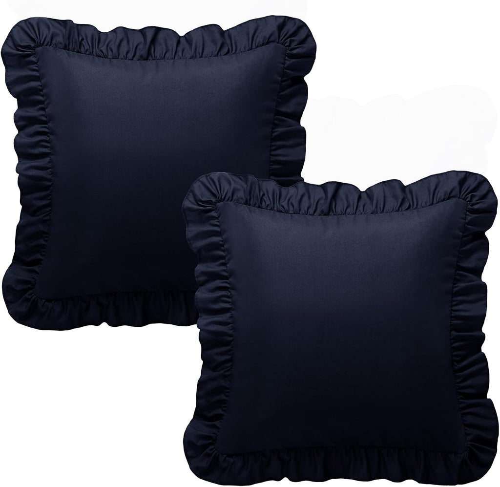 KKJIAF Ruffle Pillow Cases 22x22 Inches, Navy Blue Square Ruffled Pillow Covers Set of 2, Microfiber Wrinkle Resistant Pillow Shams with…