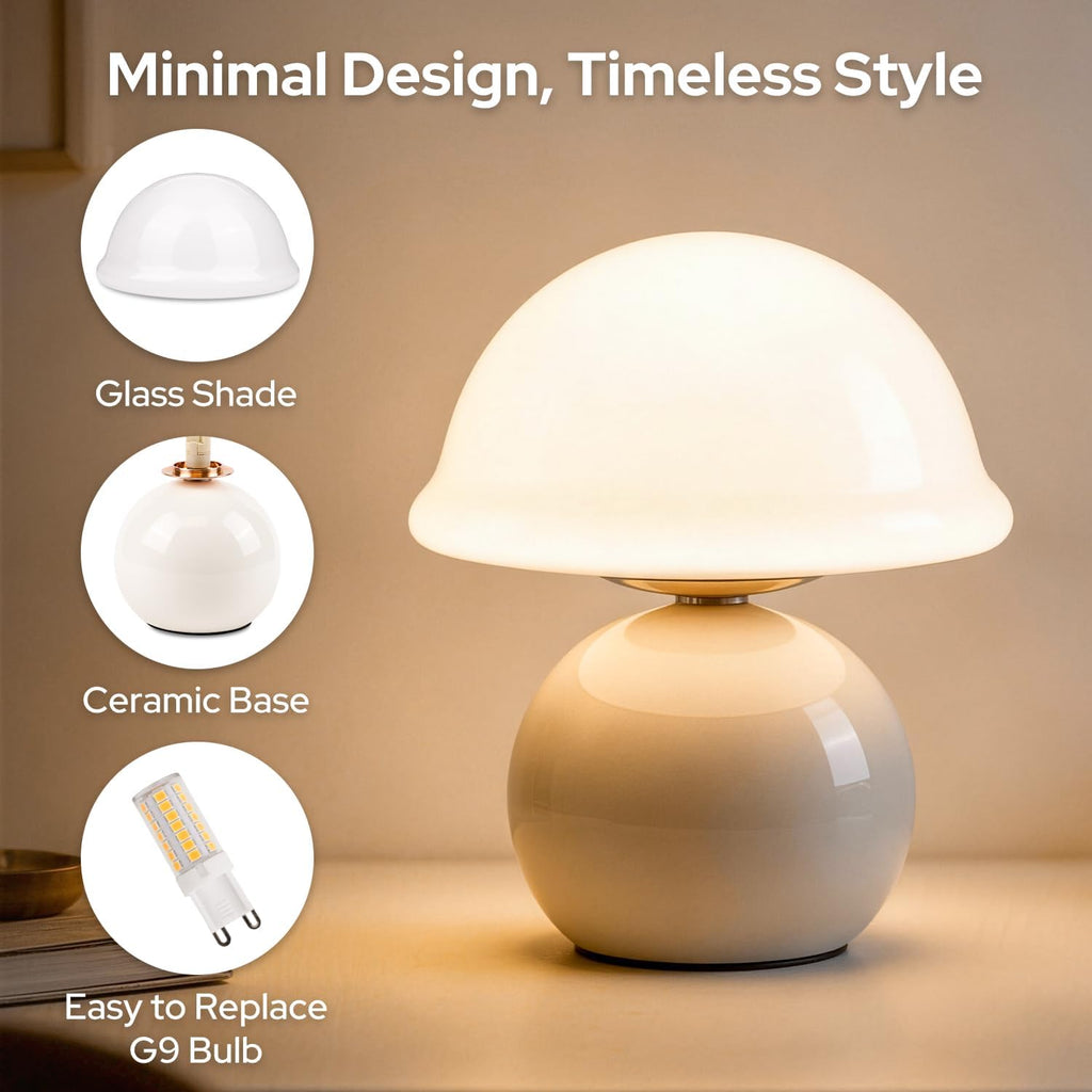 Mushroom Table Lamp for Bedroom, Cozy Bedside Lamp with Glass Shade, Stepless Dimmable Nightstand Lamp for Relaxing Bedroom Decor &…