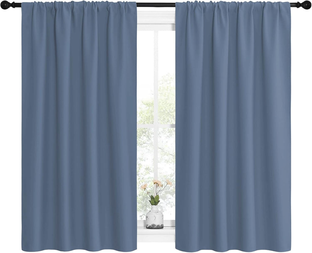 NICETOWN Kitchen Curtains, Short Blackout Curtains & Drapes, Small Window Rod Pocket Draperies for Bedroom (Stone Blue, 42 inches Wide x…