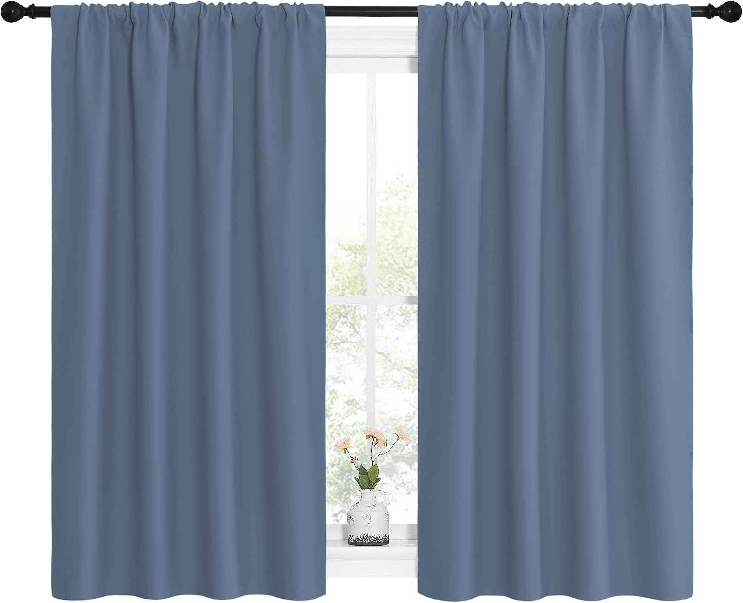 NICETOWN Kitchen Curtains, Short Blackout Curtains & Drapes, Small Window Rod Pocket Draperies for Bedroom (Stone Blue, 42 inches Wide x…