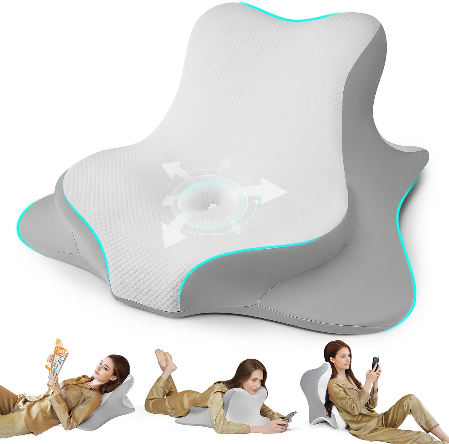Wogahev Reading Pillow for Bed, Lying, Leaning and Prone, Ergonomic Memory Foam Bed Wedge Pillow for Headboard, Chin & Back Support Pillows…