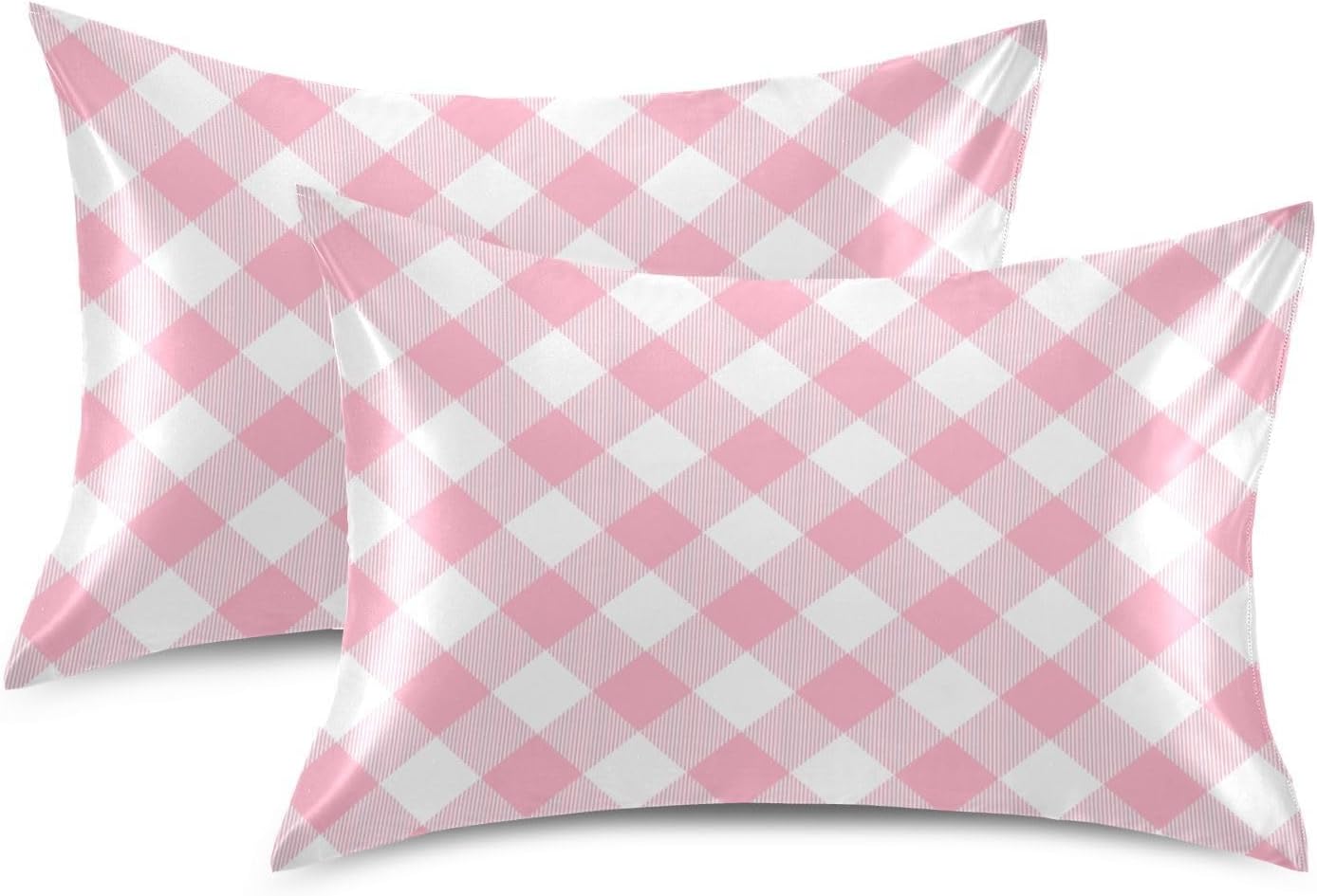 Plaid Squares Pillow Covers Silk Pillowcase for Hair and Skin Soft Breathable Smooth Cooling Satin Pillowcase Standard Size Pillow Case…
