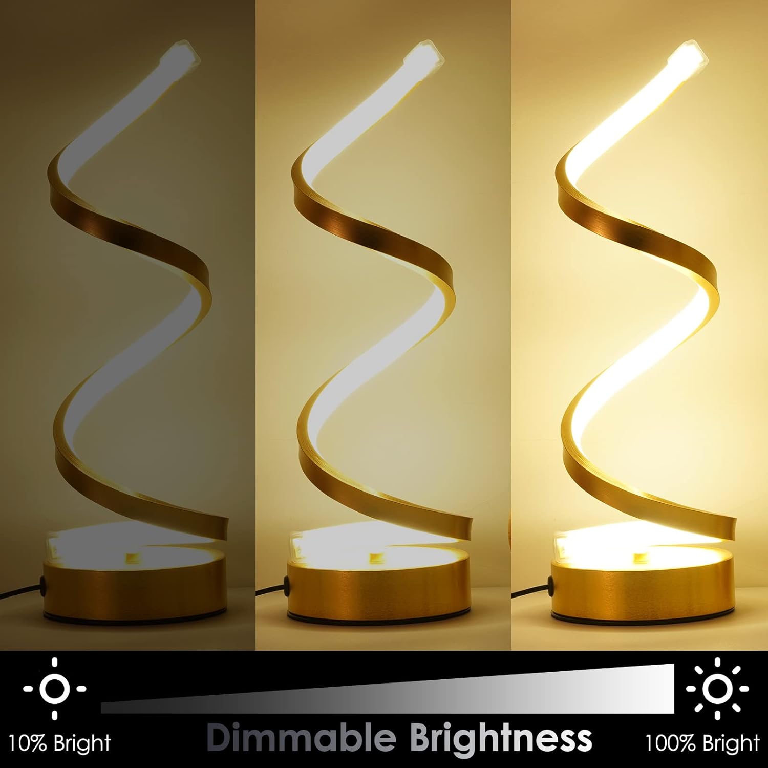 NUÜR Gold Infinity Spiral LED Table Lamp, Dimmable Metallic Bedside Lamp with Touch Controller, 3 Colour Temperature, 15.8 Inch Height…