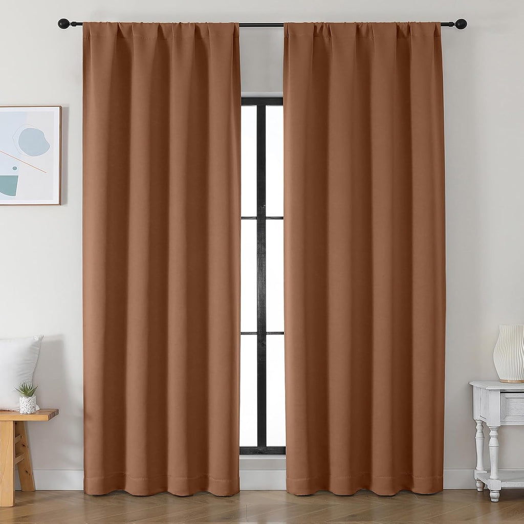 Simplebrand Ava Sun Baked Blackout Curtains for Bedroom 90 Inches Long 2 Panels Set, Solid Privacy Energy Saving Living Room Window Treatme…