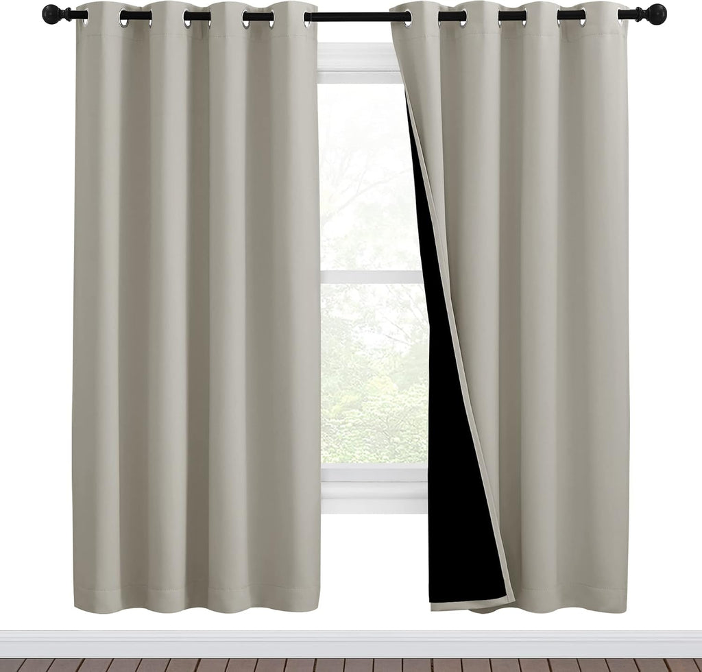 Nicetown 100% Blackout Window Curtain Panels, Full Light Blocking Drapes with Black Liner for Nursery, 72-inch Drop Thermal Insulated Drape…