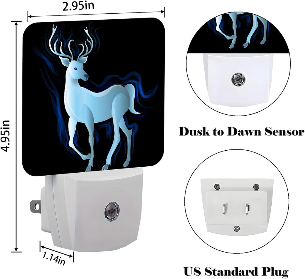 Blue Deer Night Light, Plug Into Wall Decor for Stairway, Hallway, Kitchen, Dusk to Dawn Sensor Nightlights for Boys/Girls/Women/Men Room Gifts
