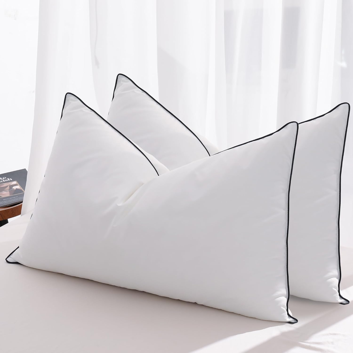 Mosluna Feather Down Pillows Standard Size Set of 2, Luxury Hotel Collection Bed Pillow 2 Pack, AiryfilTM Powered Fillings & Feathers Pillow…