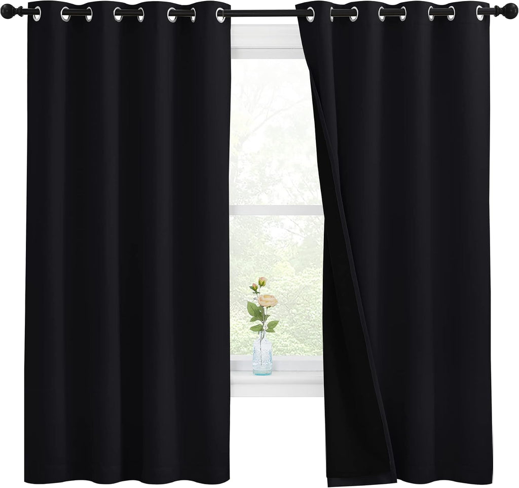 Nicetown 100% Blackout Curtains with Black Liners, Thermal Insulated Full Blackout 2-Layer Lined Drapes, Energy Efficiency Window Draperies…