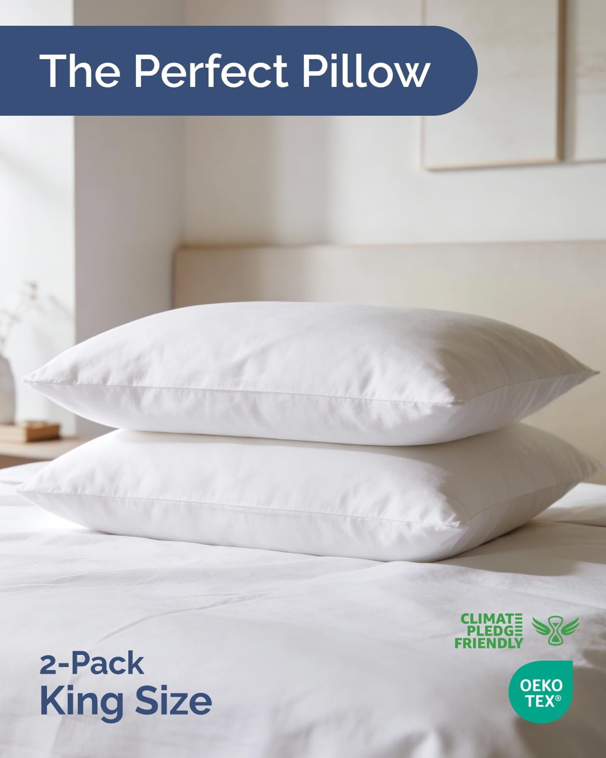 CGKUnlimited CGK Linens Ultra Thin Flat Pillows for Sleeping - King Size Pillows Set of 2 - Soft, Cozy Down Alternative Bed Pillows for Bac…