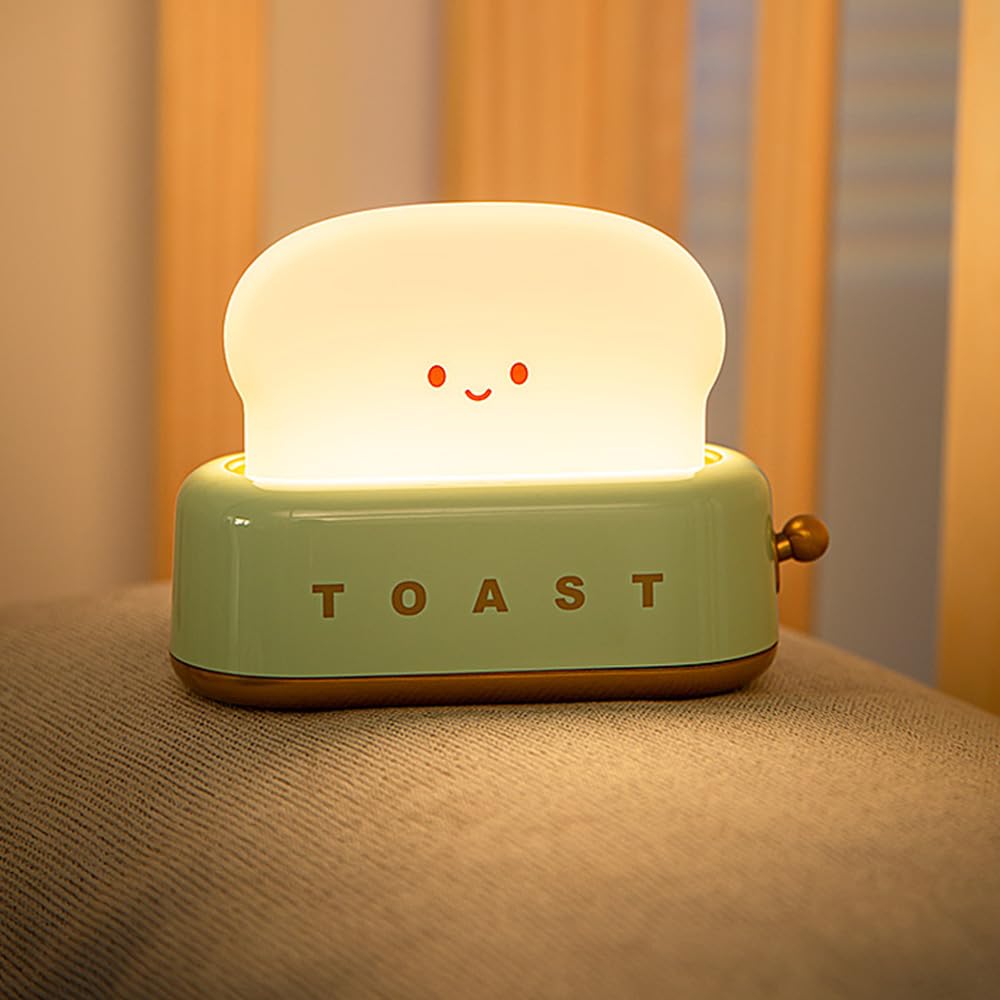 Myratts Led Cute Toaster Lamp, Kawaii LED Toast Bread Night Light, Super Squishy Silicone USB Rechargeable and Portable Light with Timer, X…