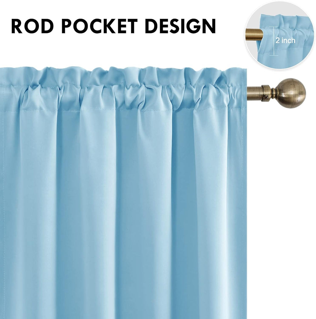 Dwcn Blackout Curtains Room Darkening Thermal Insulated Bedroom Curtains Window Curtain Panels, 52 x 63 inches Long, Set of 2 Light Blue Ro…