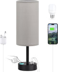 Dicoool Grey Touch Bedside Lamp with USB - 3 Way Dimmable Table Lamp for Bedroom, Nightstand Lamp with Black Charging Station for Desk…