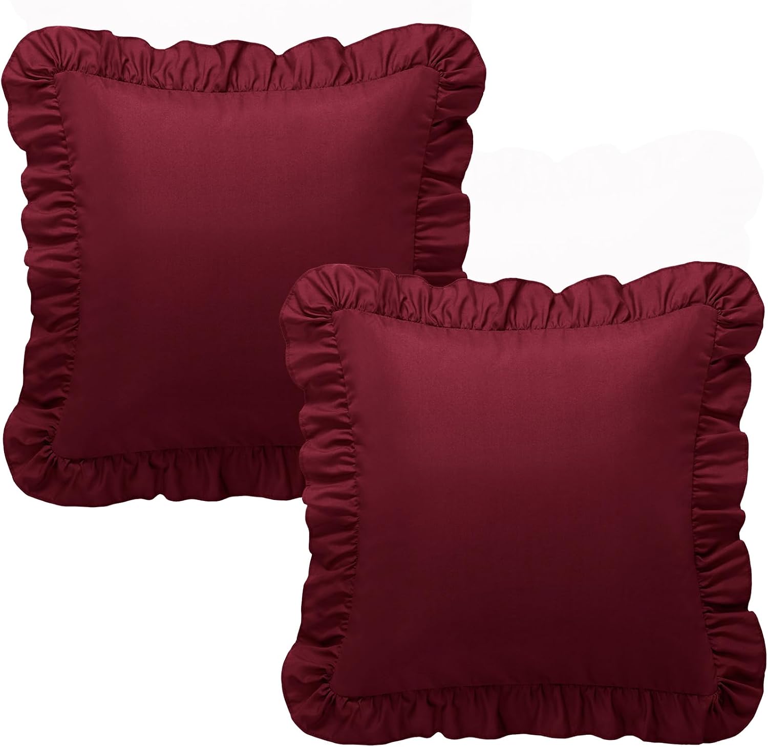 KKJIAF Ruffle Pillow Cases 26x26 Inches, Burgundy Square Ruffled Pillow Covers Set of 2, Microfiber Wrinkle Resistant Pillow Shams with…