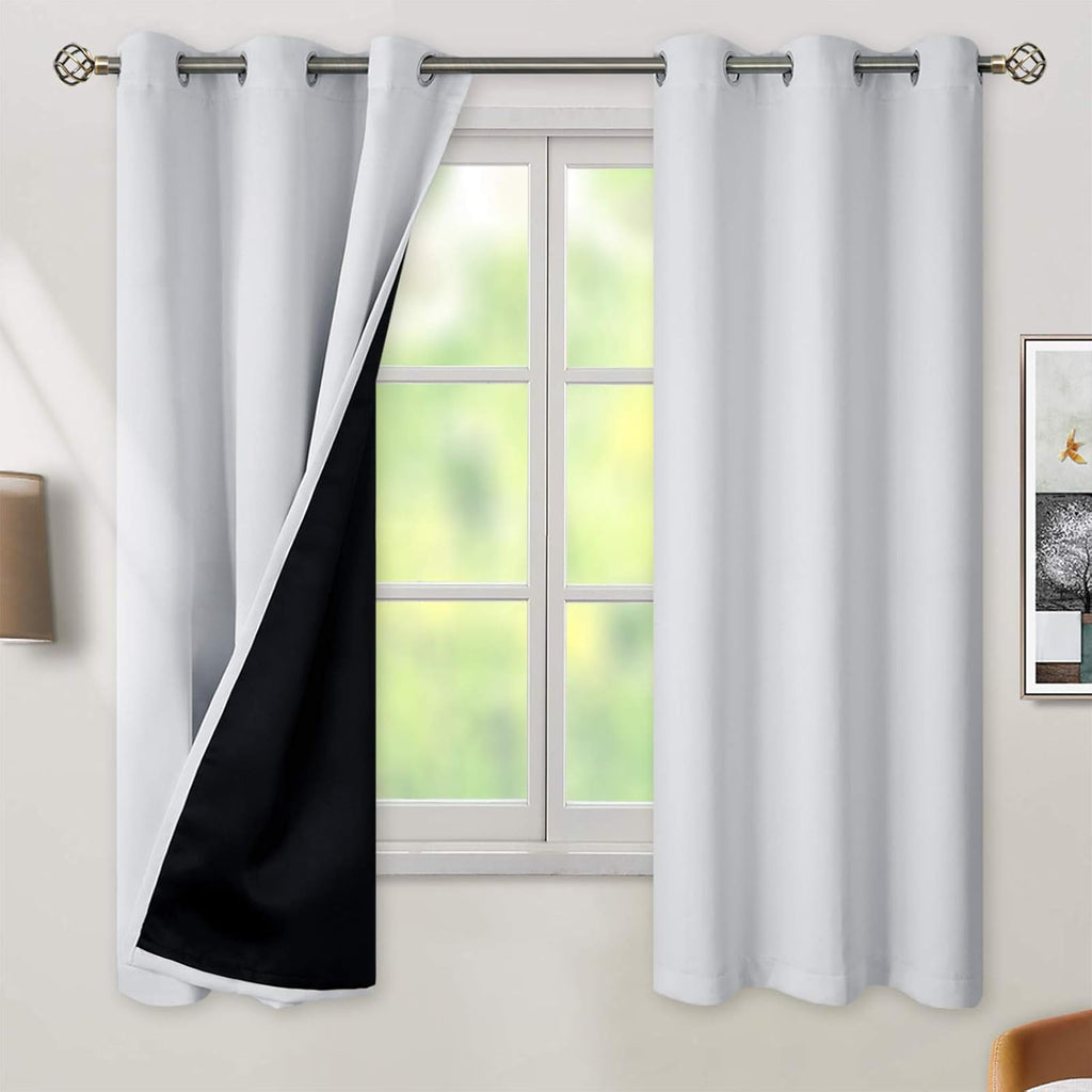 BGment Greyish White 100% Blackout Curtains for Bedroom 63 Inch Length 2 Panels Set, Thermal Insulated Full Light Blocking Grommet Noise Ca…