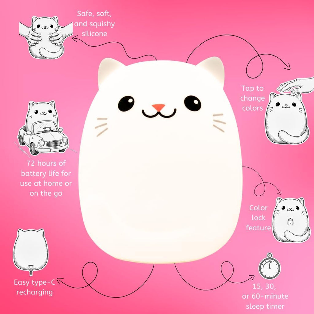 Lumipets Clive the Cat Squishy Silicone Night Light for Kids | Cute Night Light with Remote & Touch Control for Baby & Toddler Bedrooms |…