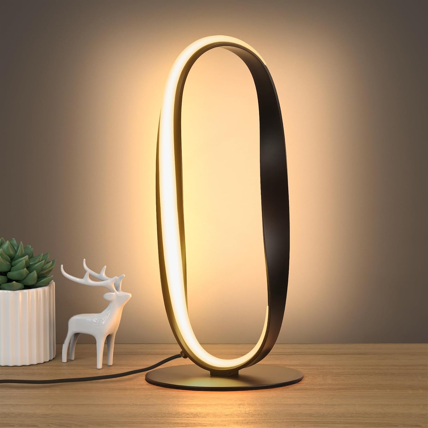 NUÜRLightning NUÜR Circle LED Table Lamp, 3 Color Temperatures Bedside Lamp for Living Room, Stepless Dimmable Bedside Table Lamp