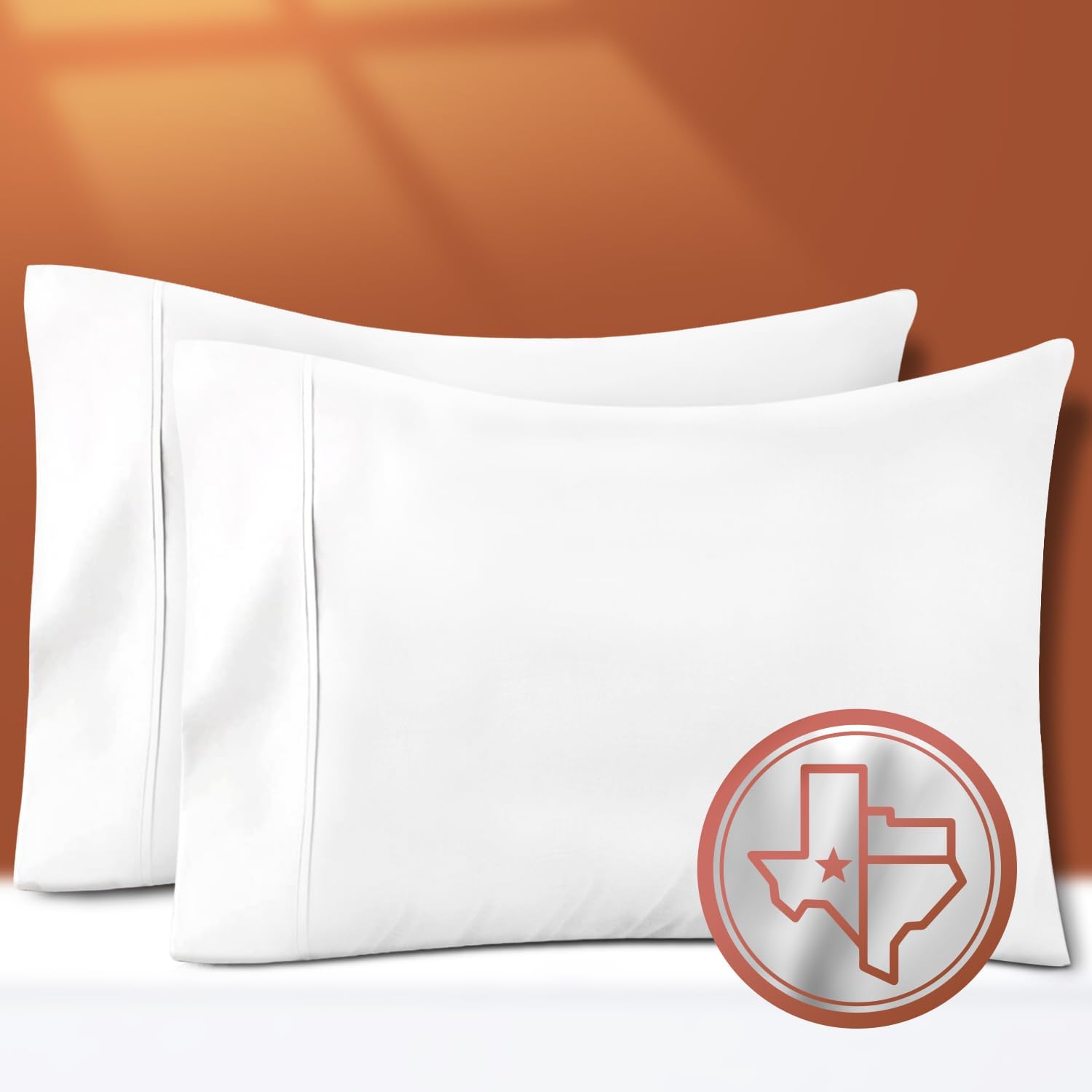 TEXAS LINEN CO. 100% Egyptian Cotton Pillow Cases Set of 2, Texan Talkin' Collection 600 Series King Pillowcase for Sleeping (White)…