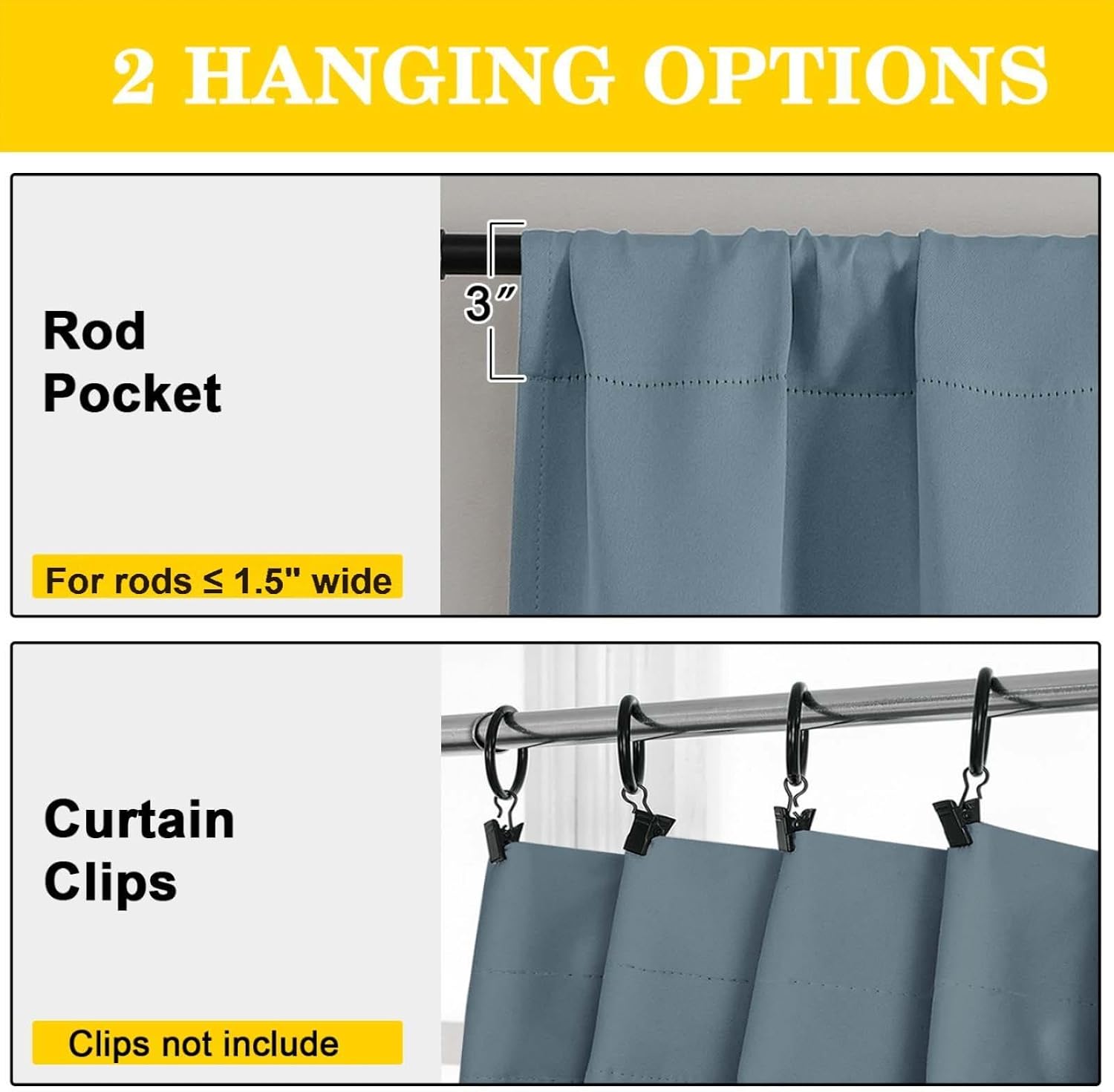 WelvetBLK Stone Blue Room Darkening Curtains for Bedroom Living Room 45 Inch Length 2 Panels Set, Soft Solid Thermal Insulated Rod Pocket S…