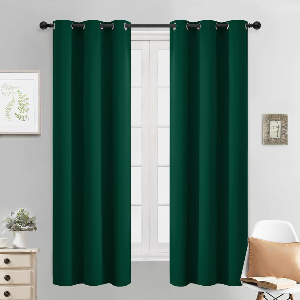 Yakamok Dark Green Blackout Curtains for Bedroom, Room Darkening Thermal Insulated Grommet Window Curtains, Light Blocking Blackout…