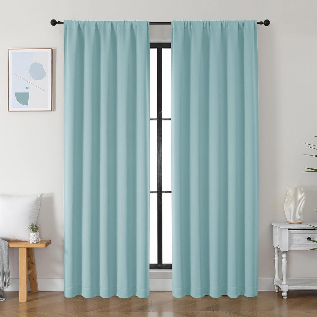 Simplebrand Ava Aqua Blackout Curtains for Bedroom 84 Inch Length 2 Panels Set, Solid Thermal Insulated Privacy Living Room Window Treatmen…