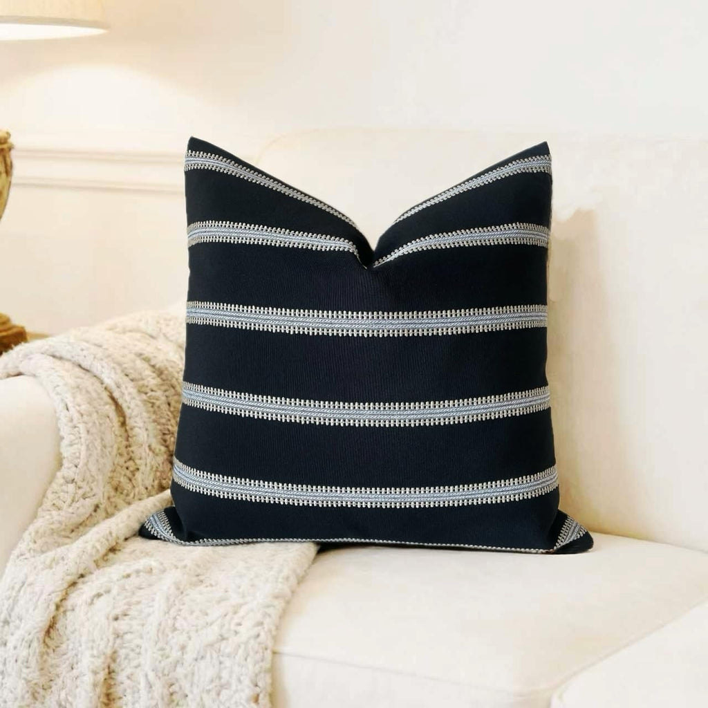 Slow Cow Decorative Textured Woven Stripe Throw Pillow Cover Modern Country Design Cushion Cover Pillow Cover 18 x18 Inches Black Mixed…