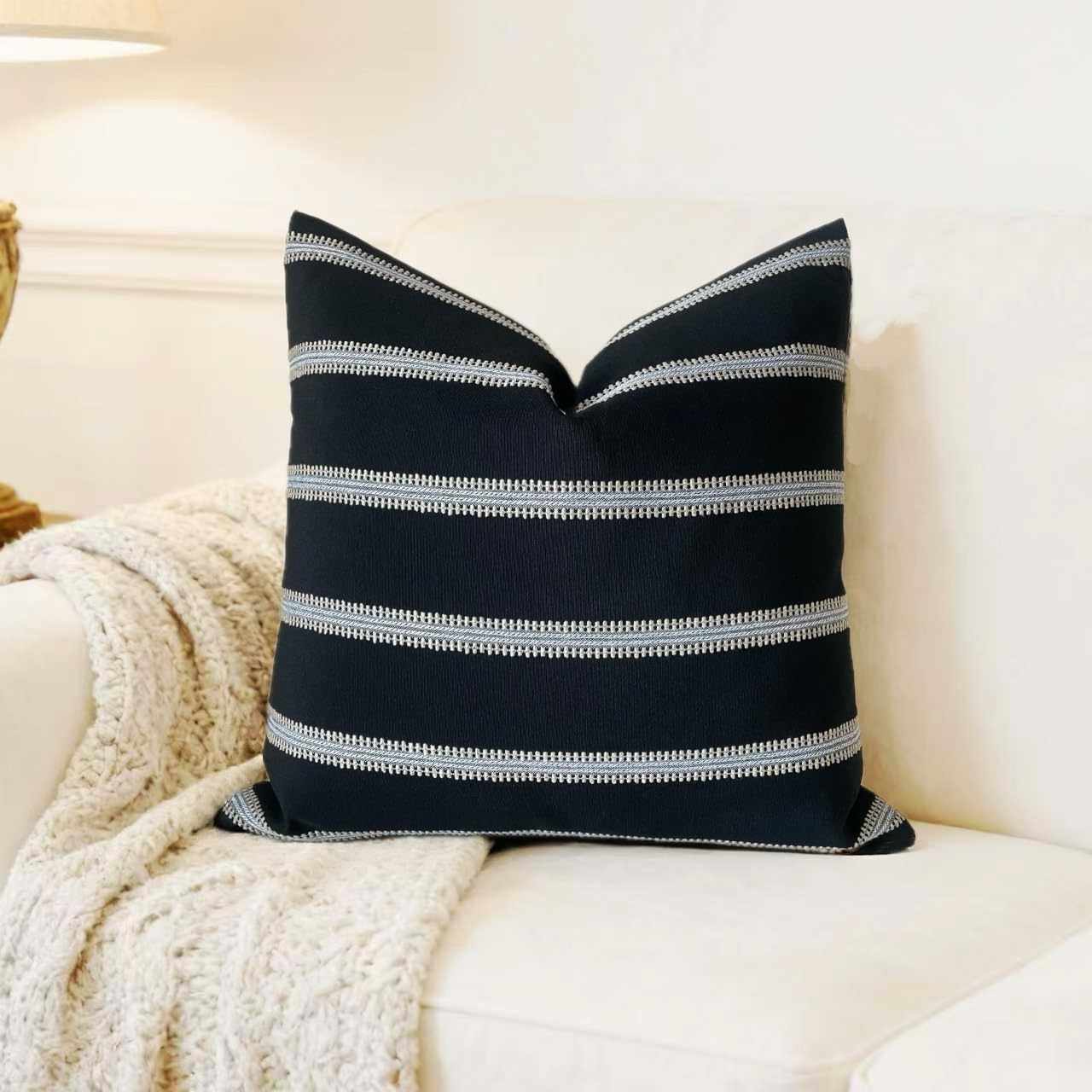 Slow Cow Decorative Textured Woven Stripe Throw Pillow Cover Modern Country Design Cushion Cover Pillow Cover 18 x18 Inches Black Mixed…