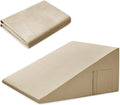 Cotton Wedge Pillow Cover for 24" x 24" x 12" Wedge Bed Pillow, Zippered Wedge Pillow Case Protector with Side Pocket, Beige (Pillow Not…