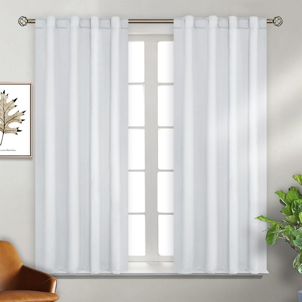 BGment White Curtains for Bedroom - 38 x 54 inch Rod Pocket and Back Tab Thermal Insulated Room Darkening Curtains for Living Room, 2 Panel…