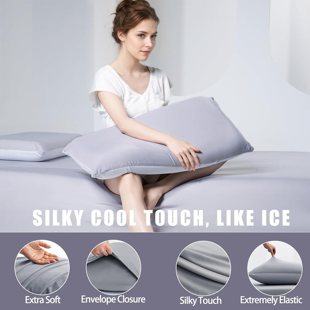 TELUS Cooling Pillowcases Queen Size 2-Pack, Silky Soft Pillow Case with Envelope Close, Stay Cool All Night Pillow Cover for Hot…