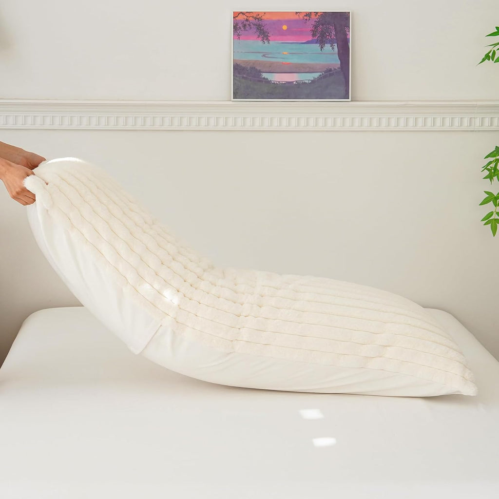 Memfydu Full Body Pillow with Fluffy Stripe Faux Fur Removable Cover, Long Bed Pillow Adult 20x54 Inches for Side Sleeper and Pregnancy, Be…