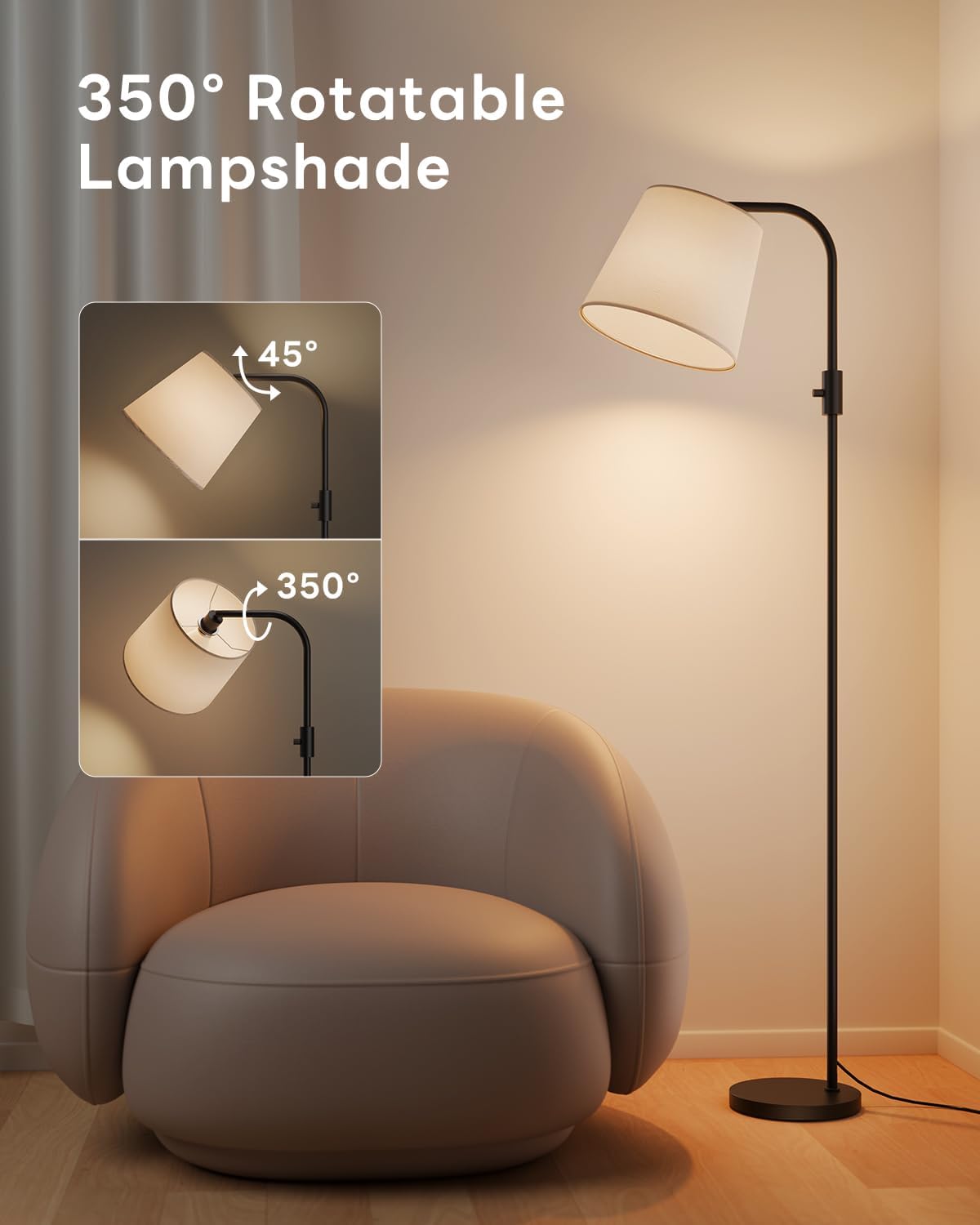 Dimmable Arc Floor Lamp, 1200 Lumens RGBCW Color Change Bulb Included, Standing Lamp with Linen Shade, 65" Tall Lamp with Remote for…