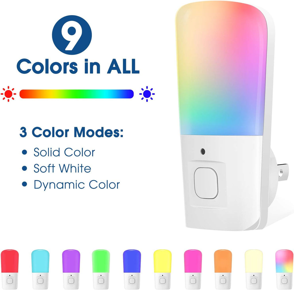 L LOHAS LED Night Light Kids, Plug in LED Night Lights for Kid, 9-Color Changing, Bright Nightlight with Dusk to Dawn Sensor, Plug-in…