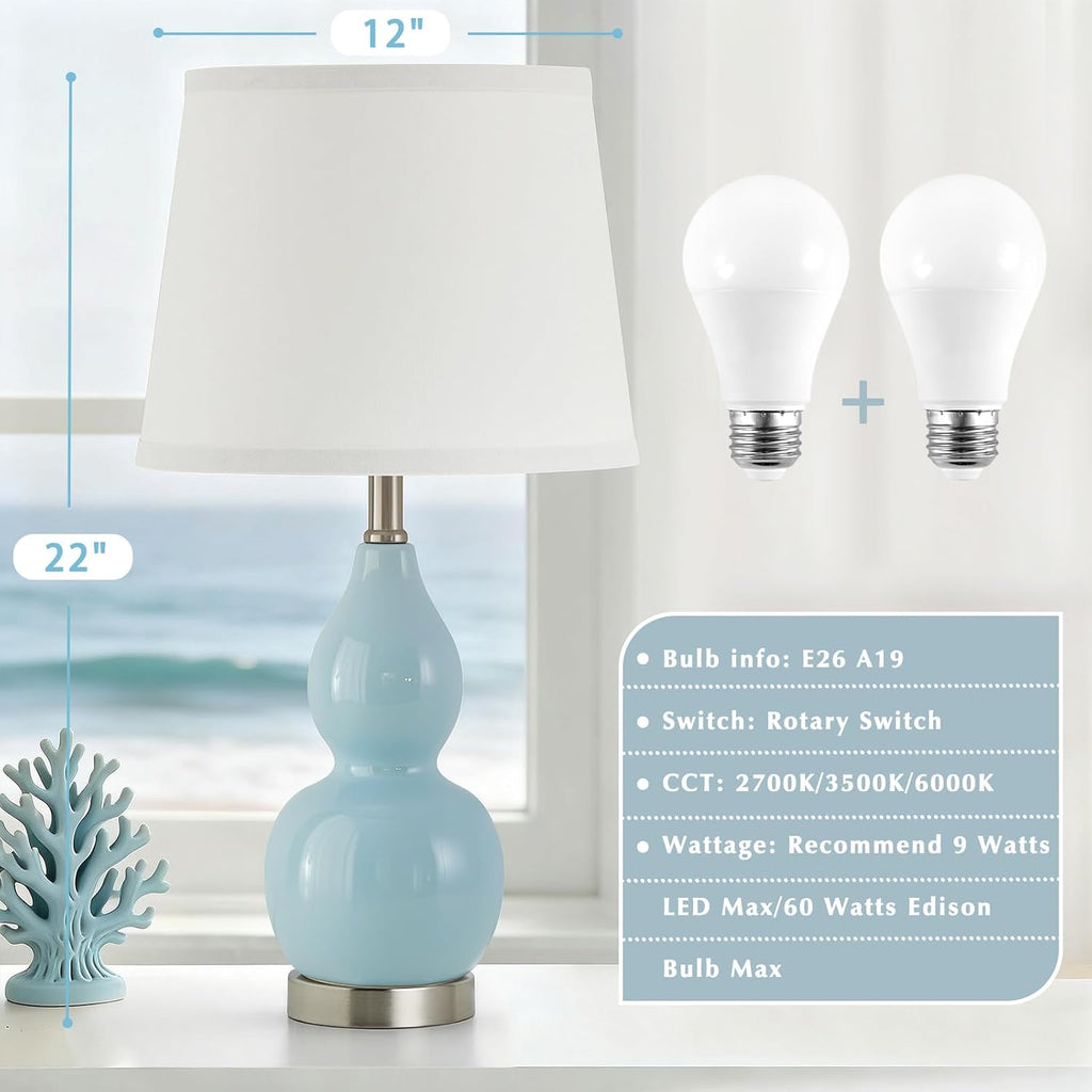 WelcomeGyroVu GyroVu 22" Table Lamp Set of 2, Color Temperature Adjustable Double Gourd Ceramic Lamps Classic Nightstand Table Lamps for Be…
