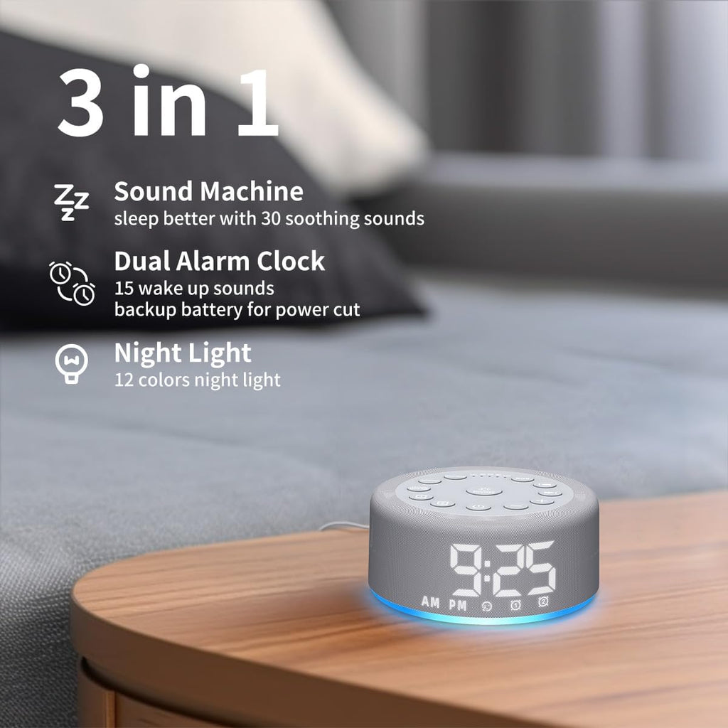 Plug-in Sound White Noise Machine Brown Noise Machine & Alarm Clock with Rechargeable Backup Battery Night Light Dual Alarms 30 Sleeping…
