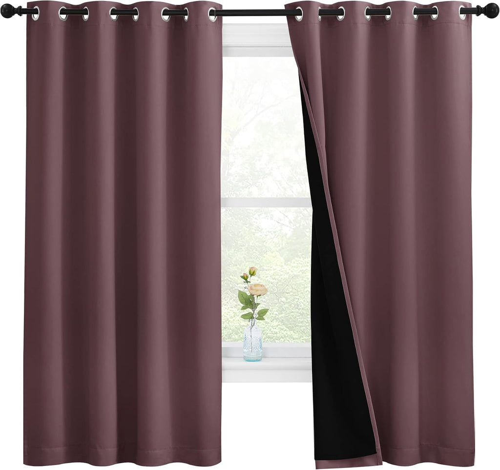 Nicetown Bedroom Full Blackout Room Warming Curtain Panels, Super Thick Insulated Window Covers, Complete Blackout Draperies with Black Lin…