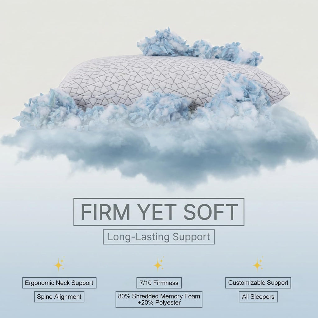 Meoflaw Adjustable Memory Foam Pillows: 2 Pack Queen Size Shredded Foam Bed Pillow for Sleeping with Removable & Washable Pillowcase for Al…