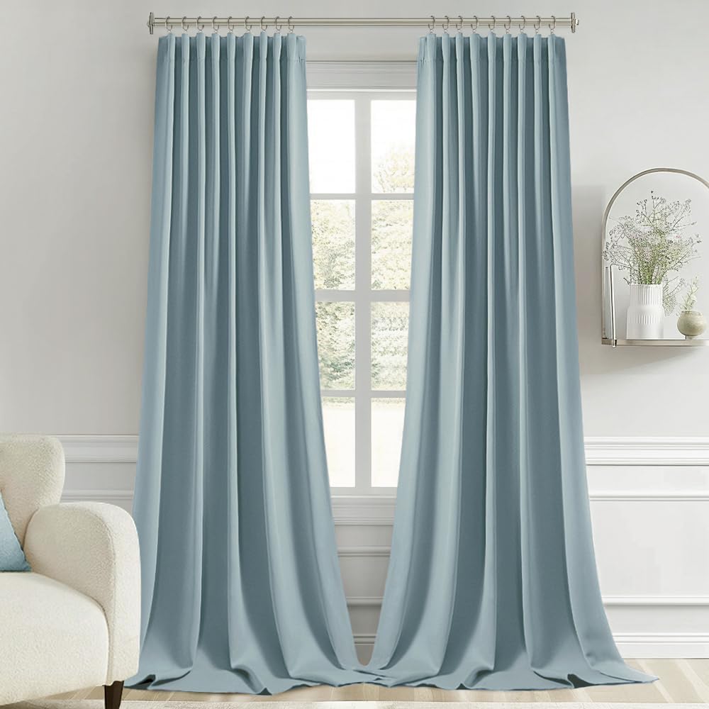 Miulee Slate Blue Back Tab Blackout Curtains 108 Inch Long 2 Panels Set for Bedroom, Rod Pocket/Pinch Pleat Extra Long Thermal Insulated Li…