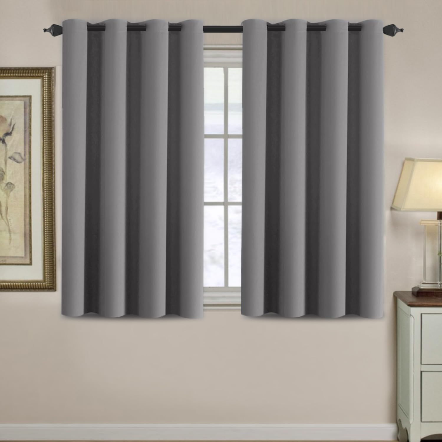 H.VERSAILTEX Blackout Curtain for Living Room Small Window Kitchen Blackout Curtains 45 inch Length Energy Saving Solid Grommet…