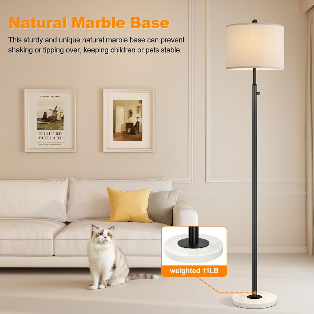 Nintiue Dimmable Floor Lamp for Living Room, 11W LED Bulb Included, Modern Standing Lamp with Marble Base, Tall Pole Light with White…